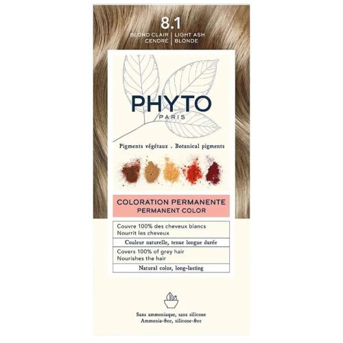 Phyto Permanent Hair Color Kit Μόνιμη Βαφή Μαλλιών με Φυτικές Χρωστικές, Χωρίς Αμμωνία 1 Τεμάχιο - 8.1 Ξανθό Ανοιχτό Σταχτί